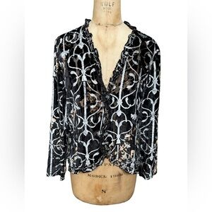 Chico’s Rayon Silk cardigan size M/1 black silver and gold